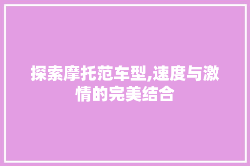 探索摩托范车型,速度与激情的完美结合