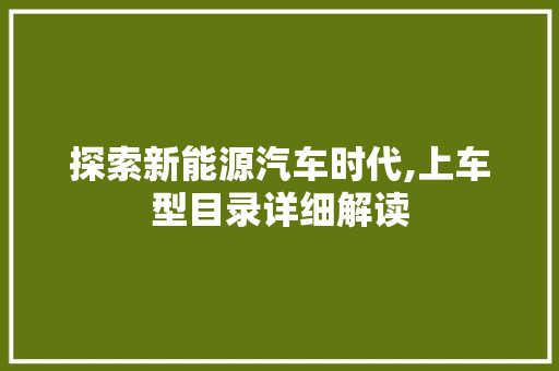 探索新能源汽车时代,上车型目录详细解读