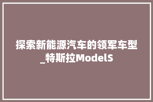 探索新能源汽车的领军车型_特斯拉ModelS