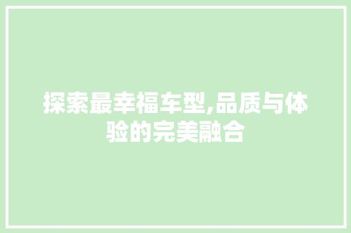 探索最幸福车型,品质与体验的完美融合