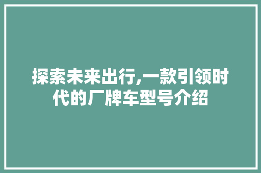 探索未来出行,一款引领时代的厂牌车型号介绍