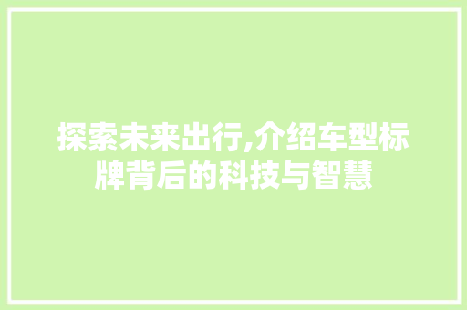 探索未来出行,介绍车型标牌背后的科技与智慧 底盘配件
