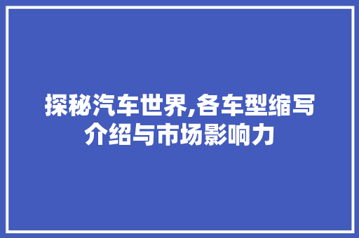 探秘汽车世界,各车型缩写介绍与市场影响力
