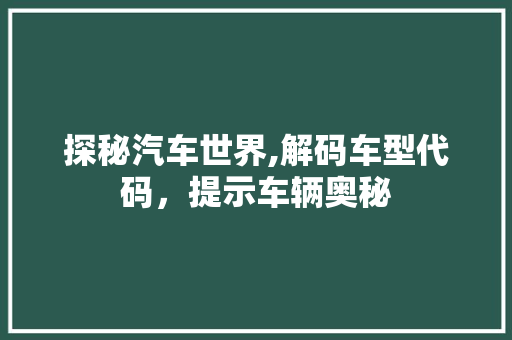 探秘汽车世界,解码车型代码，提示车辆奥秘