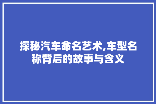 探秘汽车命名艺术,车型名称背后的故事与含义