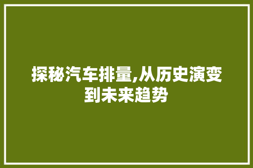 探秘汽车排量,从历史演变到未来趋势
