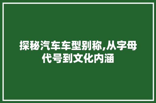 探秘汽车车型别称,从字母代号到文化内涵