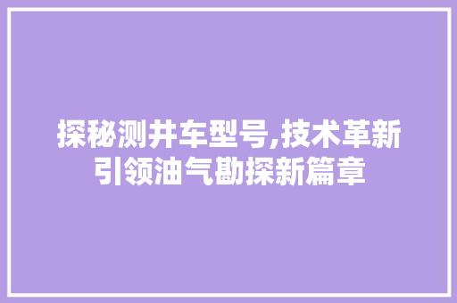 探秘测井车型号,技术革新引领油气勘探新篇章
