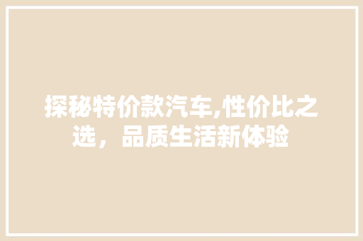 探秘特价款汽车,性价比之选，品质生活新体验