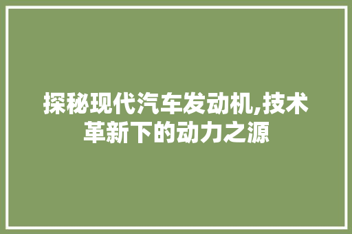 探秘现代汽车发动机,技术革新下的动力之源