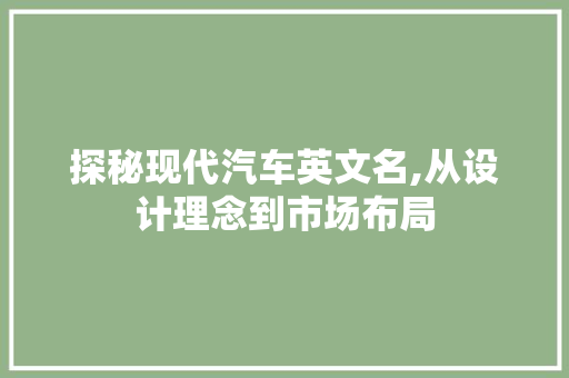 探秘现代汽车英文名,从设计理念到市场布局