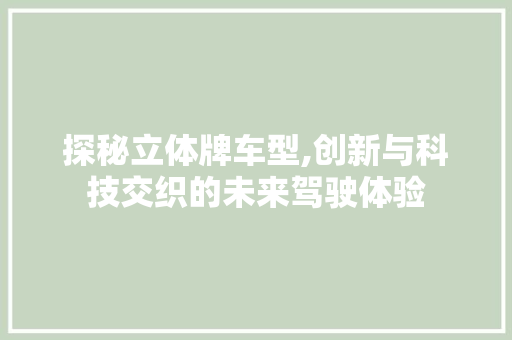 探秘立体牌车型,创新与科技交织的未来驾驶体验