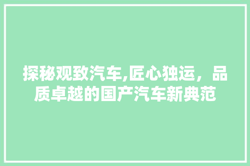 探秘观致汽车,匠心独运，品质卓越的国产汽车新典范