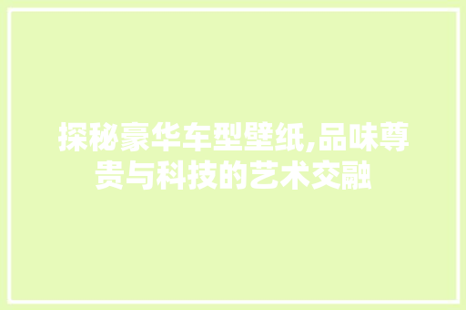 探秘豪华车型壁纸,品味尊贵与科技的艺术交融