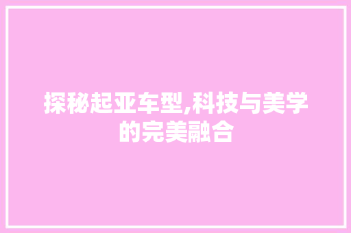 探秘起亚车型,科技与美学的完美融合