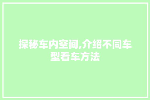探秘车内空间,介绍不同车型看车方法