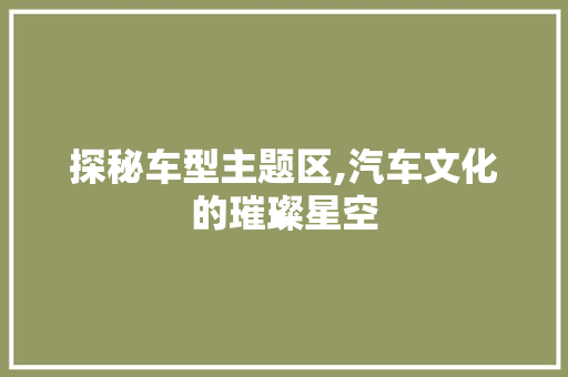 探秘车型主题区,汽车文化的璀璨星空