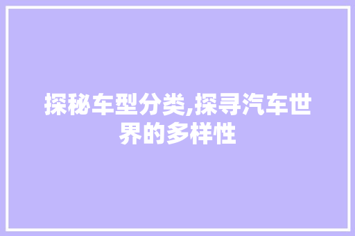 探秘车型分类,探寻汽车世界的多样性