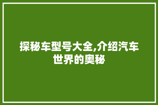 探秘车型号大全,介绍汽车世界的奥秘