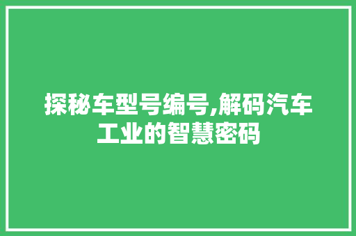 探秘车型号编号,解码汽车工业的智慧密码