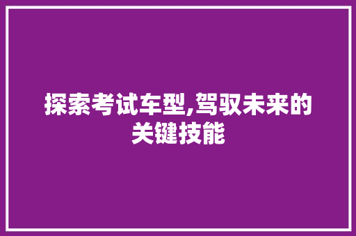 探索考试车型,驾驭未来的关键技能