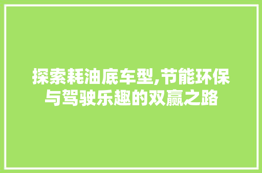 探索耗油底车型,节能环保与驾驶乐趣的双赢之路