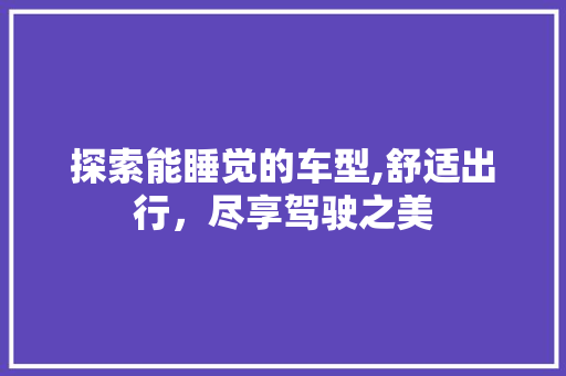 探索能睡觉的车型,舒适出行，尽享驾驶之美