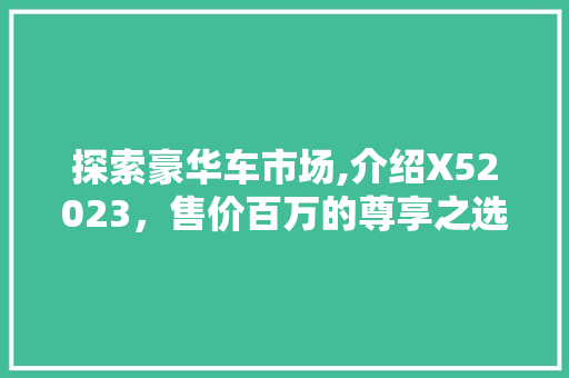 探索豪华车市场,介绍X52023，售价百万的尊享之选