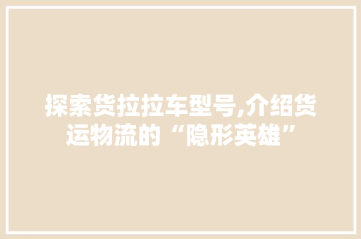 探索货拉拉车型号,介绍货运物流的“隐形英雄”