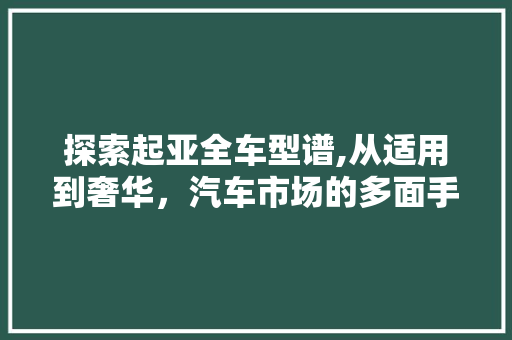探索起亚全车型谱,从适用到奢华，汽车市场的多面手