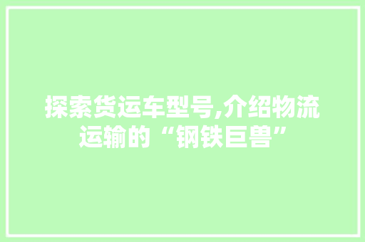 探索货运车型号,介绍物流运输的“钢铁巨兽”