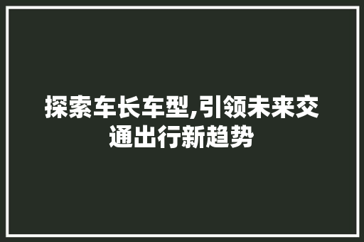 探索车长车型,引领未来交通出行新趋势