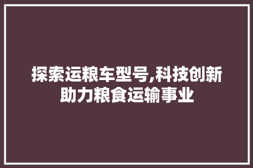 探索运粮车型号,科技创新助力粮食运输事业