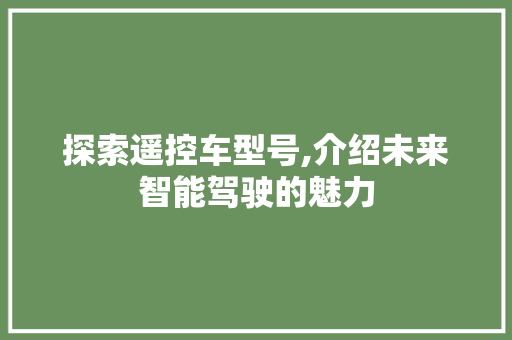 探索遥控车型号,介绍未来智能驾驶的魅力