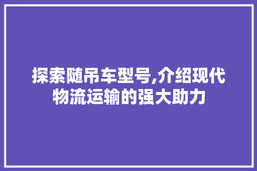 探索随吊车型号,介绍现代物流运输的强大助力