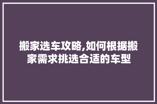 搬家选车攻略,如何根据搬家需求挑选合适的车型