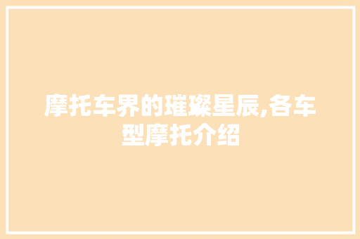 摩托车界的璀璨星辰,各车型摩托介绍