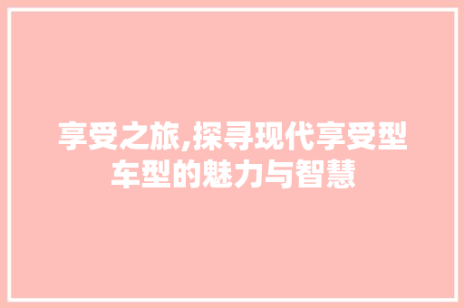 享受之旅,探寻现代享受型车型的魅力与智慧