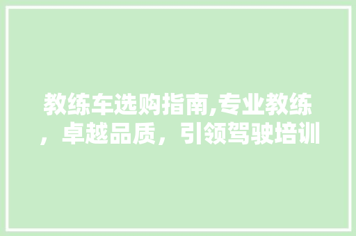 教练车选购指南,专业教练，卓越品质，引领驾驶培训新篇章