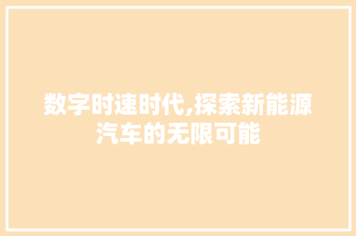 数字时速时代,探索新能源汽车的无限可能