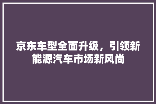 京东车型全面升级，引领新能源汽车市场新风尚