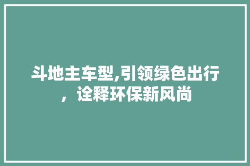 斗地主车型,引领绿色出行，诠释环保新风尚