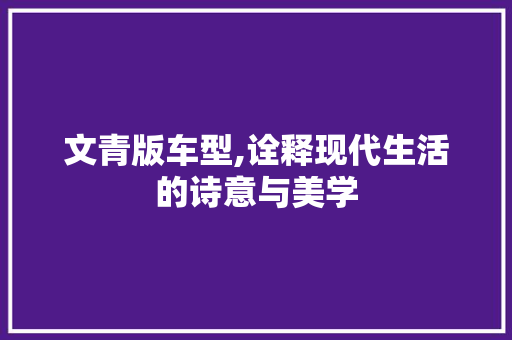 文青版车型,诠释现代生活的诗意与美学
