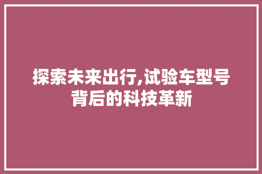 探索未来出行,试验车型号背后的科技革新