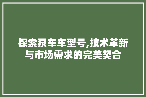 探索泵车车型号,技术革新与市场需求的完美契合