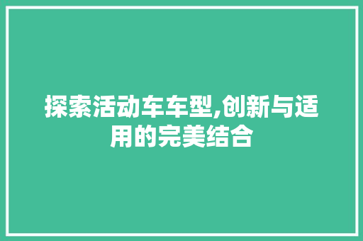 探索活动车车型,创新与适用的完美结合