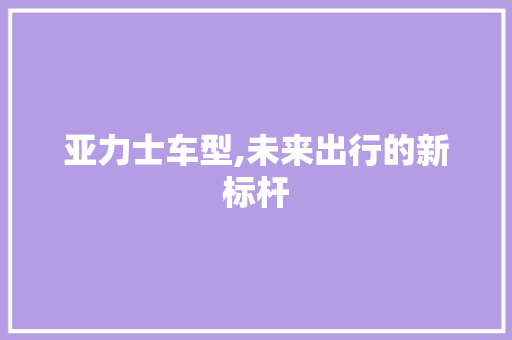 亚力士车型,未来出行的新标杆