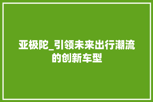 亚极陀_引领未来出行潮流的创新车型
