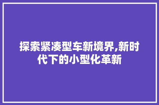 探索紧凑型车新境界,新时代下的小型化革新