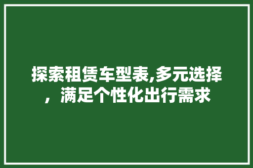 探索租赁车型表,多元选择，满足个性化出行需求